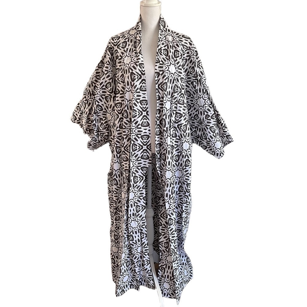 Midget Giraffe Patterned One Size Cotton Non-Stretch Kimono Duster Wide Sleeve
